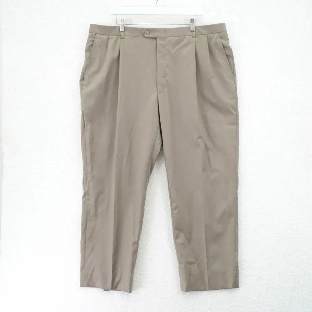Hart Schaffner Marx Wool Beige Pleated High Rise Dress Pants Trousers 43/28 Line
